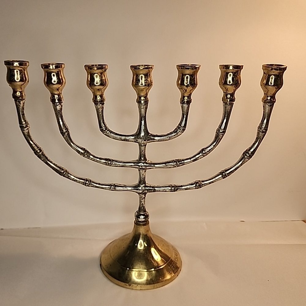 Classic Gold & Silver Plated Jewish Menorah 7 Branch Candle Hannakuh Jerusalem